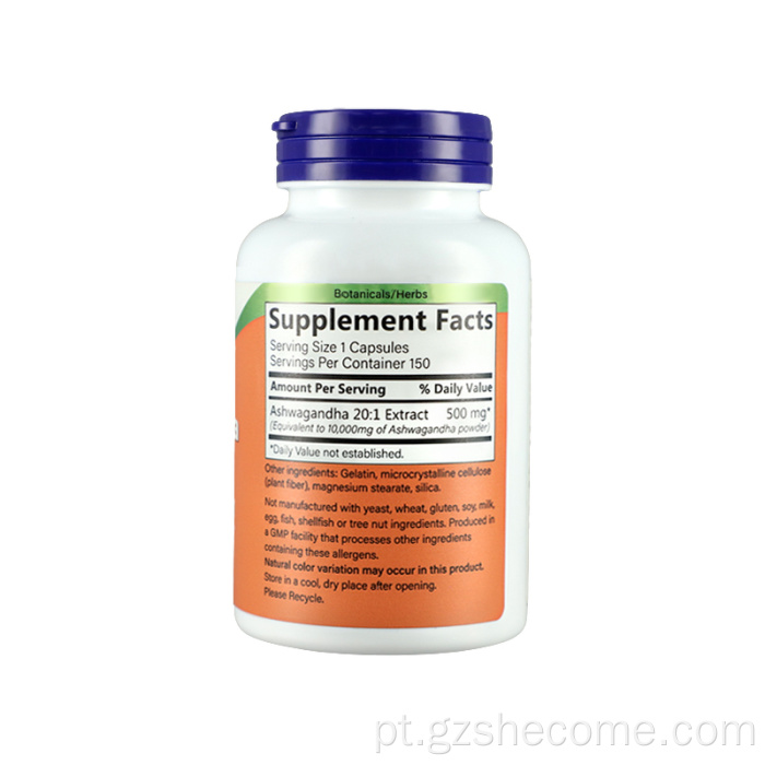 Extrato orgânico de Ashwagandha 500mg Suplemento